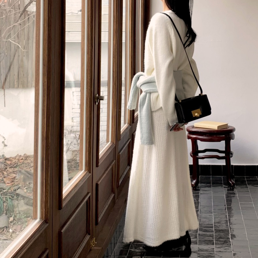 鬆緊腰立體織紋長裙