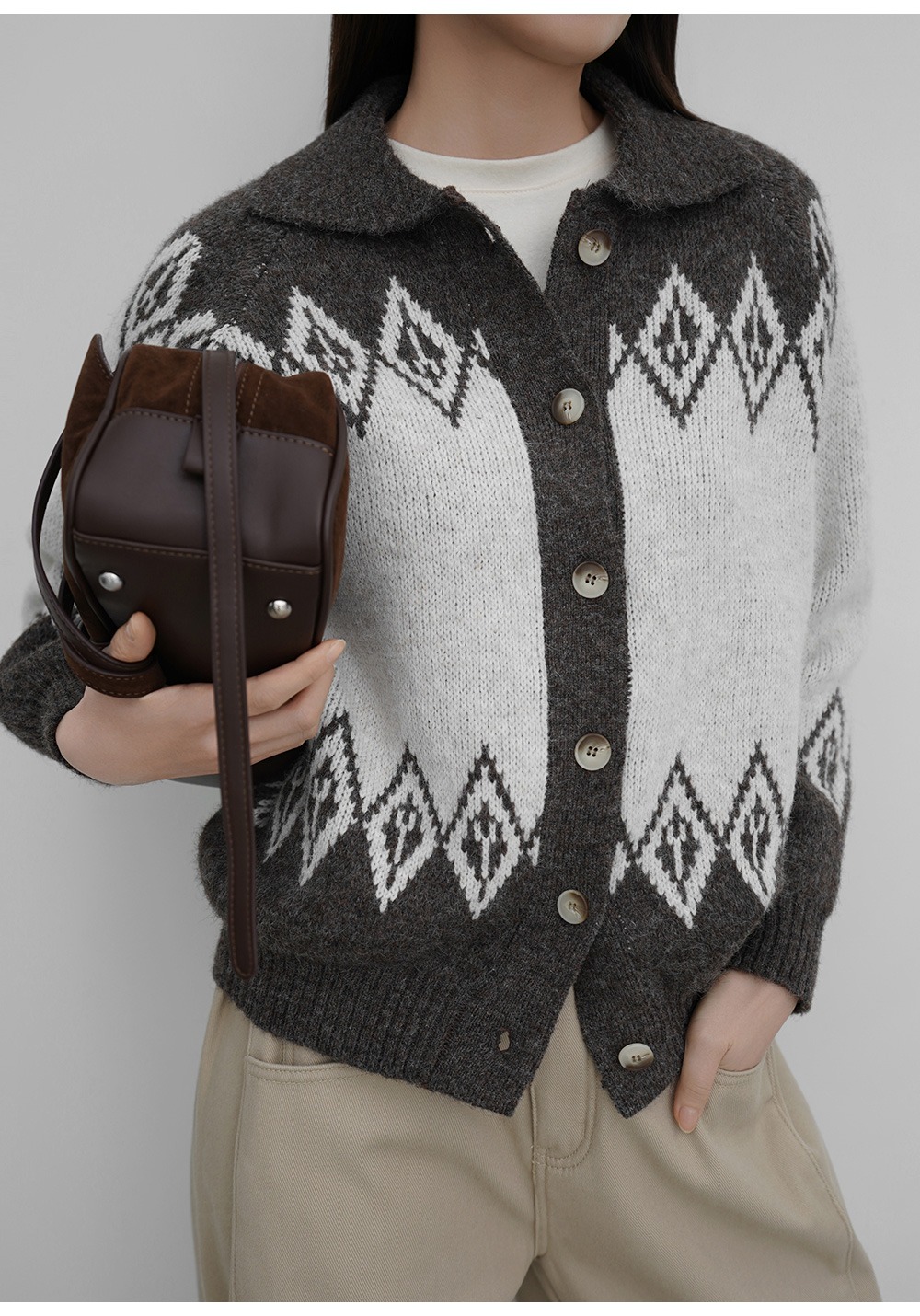 緹花圖案翻領針織外套,KOREA,351215,緹花圖案翻領針織外套,周新品優惠,NEWARRIVAL