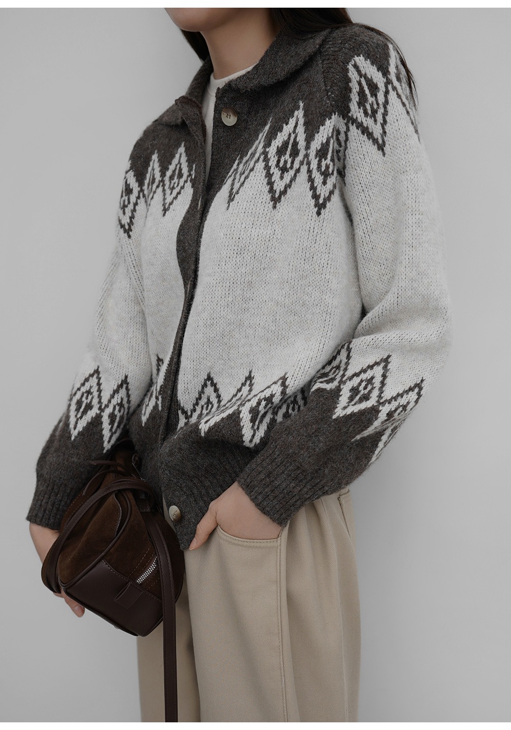 緹花圖案翻領針織外套,KOREA,351215,緹花圖案翻領針織外套,周新品優惠,NEWARRIVAL