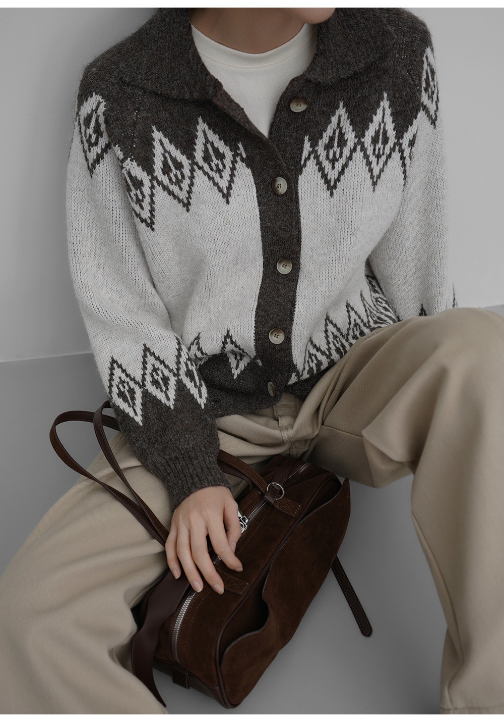 緹花圖案翻領針織外套,KOREA,351215,緹花圖案翻領針織外套,周新品優惠,NEWARRIVAL