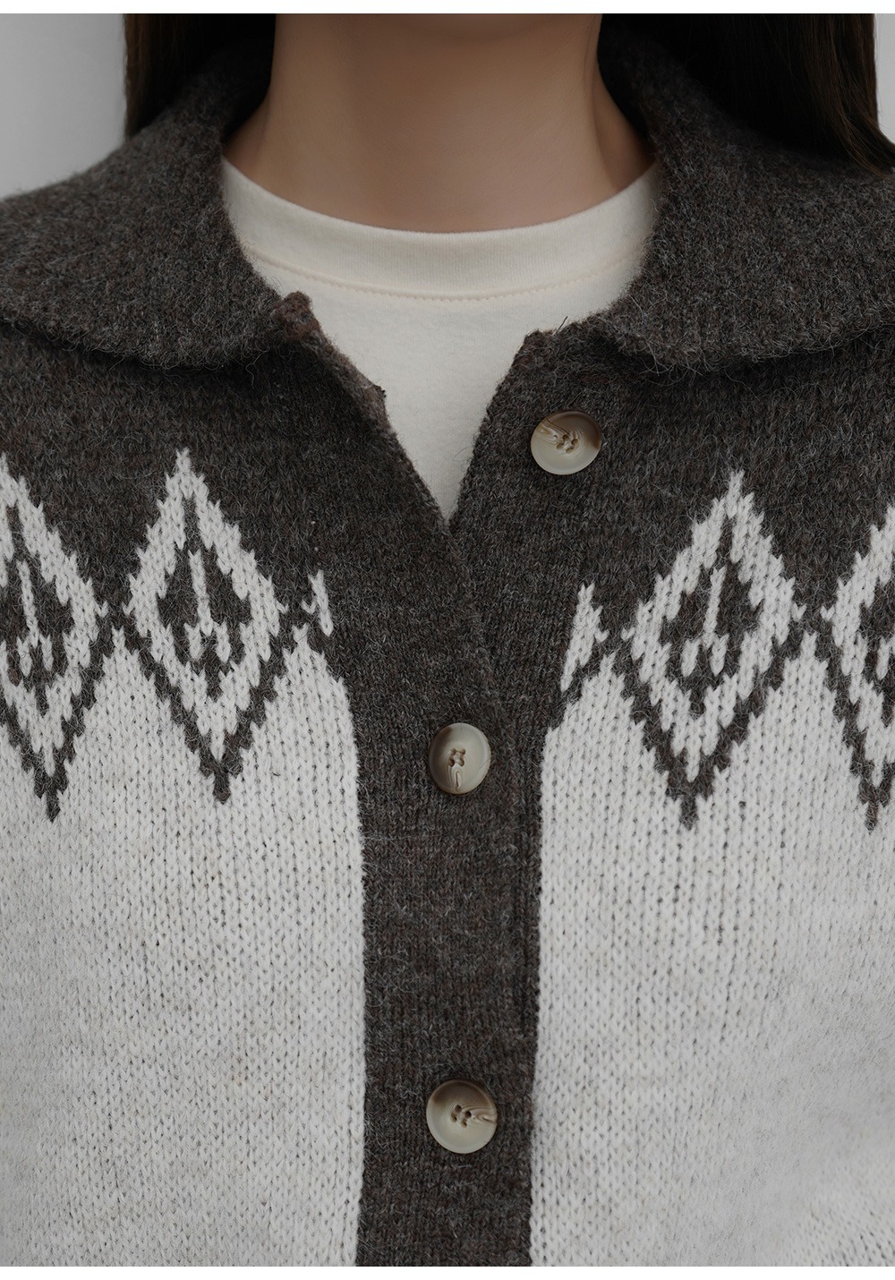 緹花圖案翻領針織外套,KOREA,351215,緹花圖案翻領針織外套,周新品優惠,NEWARRIVAL