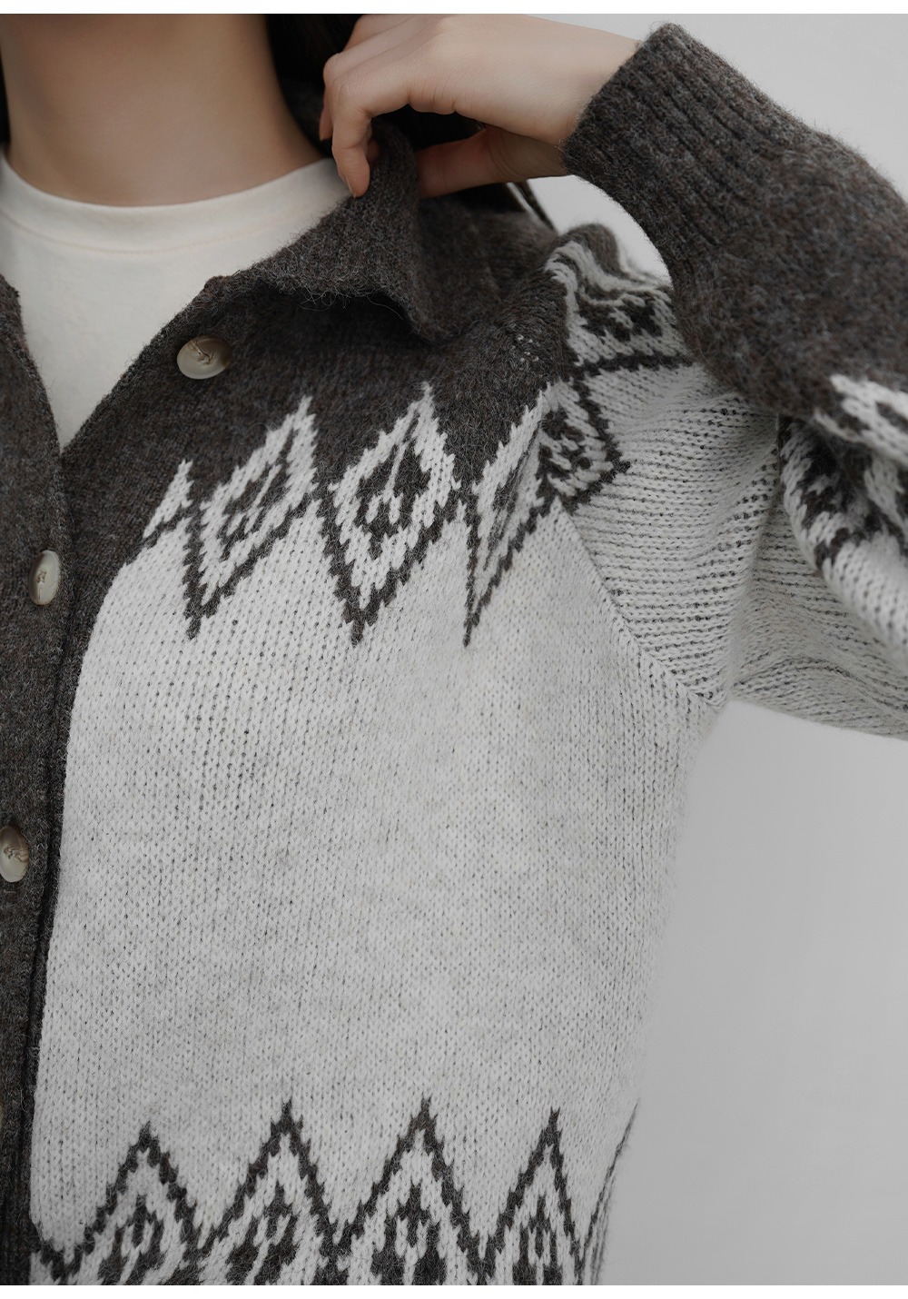 緹花圖案翻領針織外套,KOREA,351215,緹花圖案翻領針織外套,周新品優惠,NEWARRIVAL