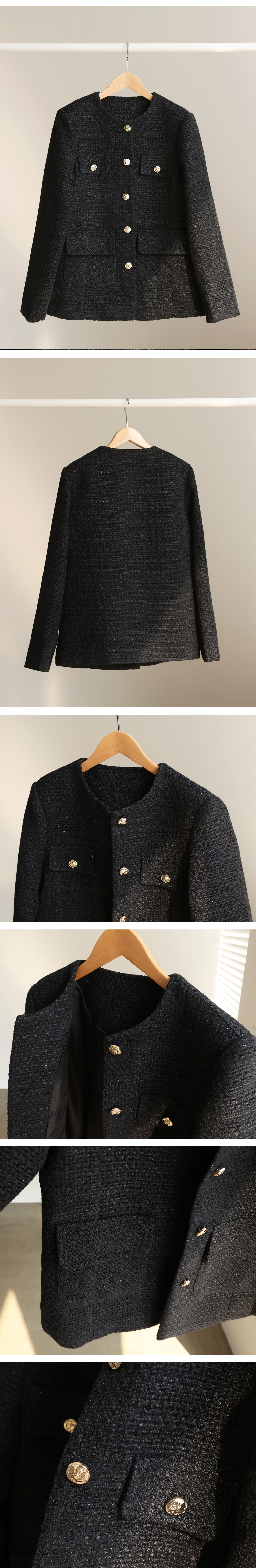 經典黑粗花呢圓領外套,KOREA,354546,經典黑粗花呢圓領外套,領500,999免運