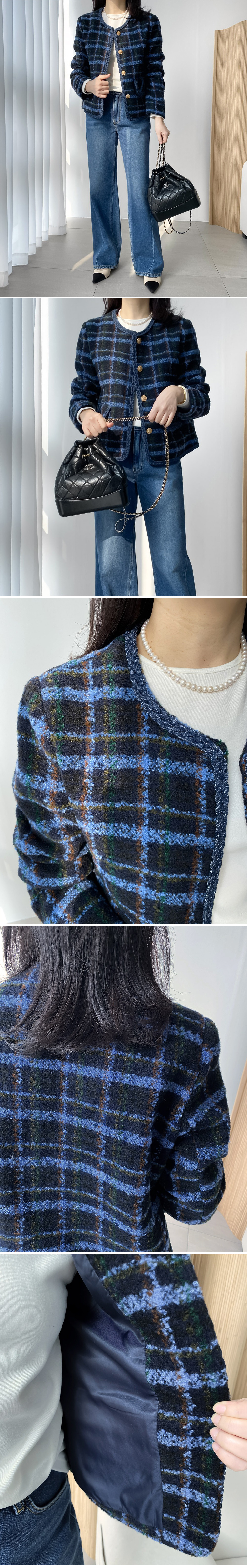 精緻格紋粗花呢外套,KOREA,354586,精緻格紋粗花呢外套,領500,999免運