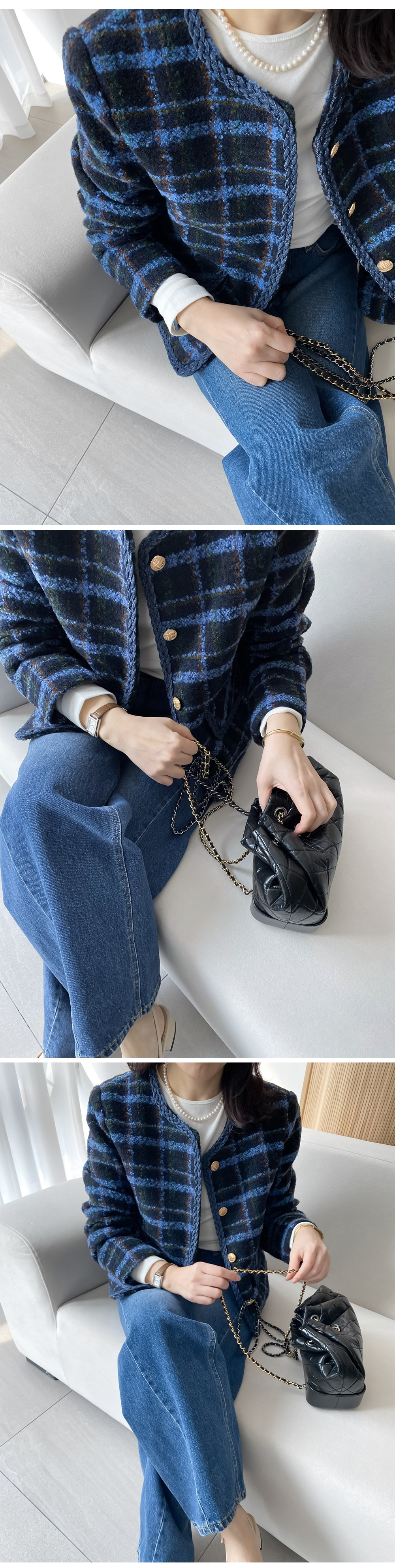 精緻格紋粗花呢外套,KOREA,354586,精緻格紋粗花呢外套,領500,999免運