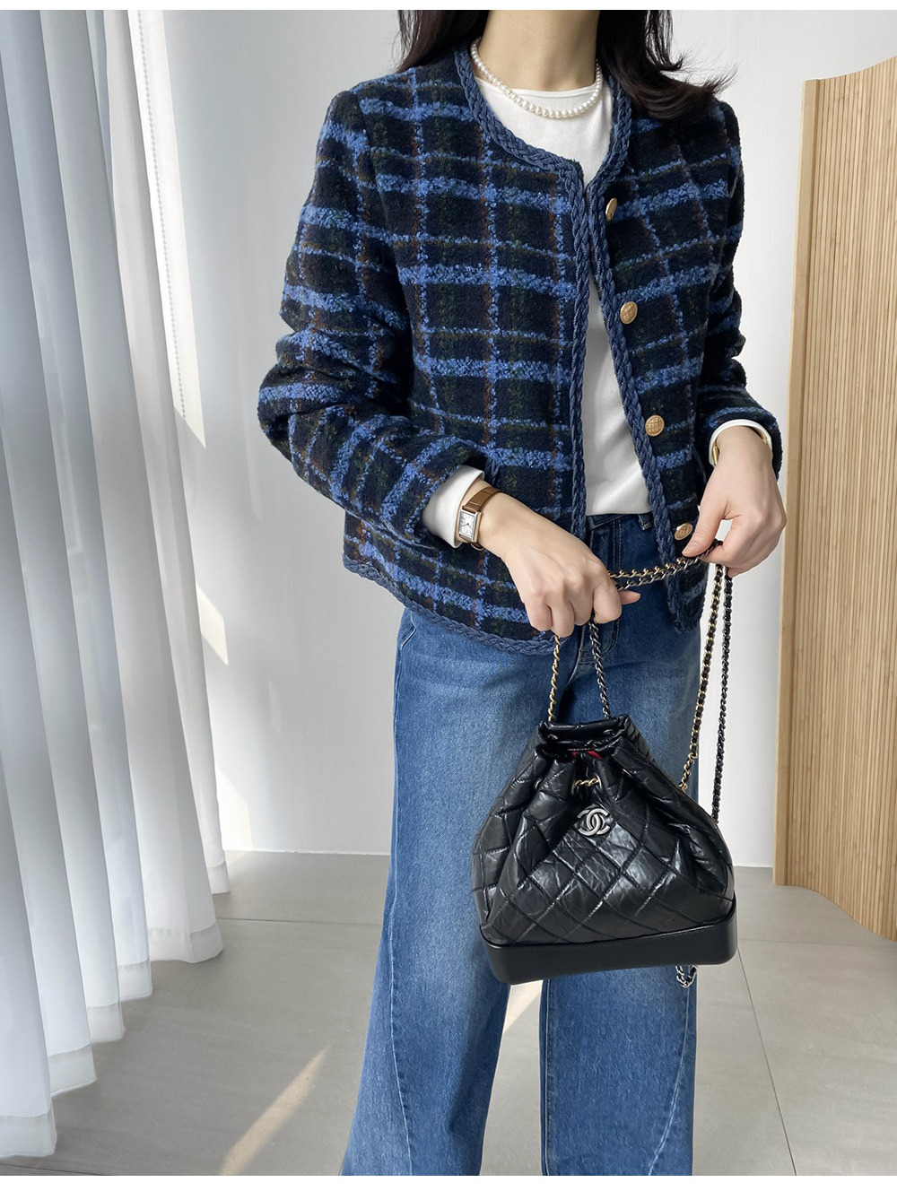 精緻格紋粗花呢外套,KOREA,354586,精緻格紋粗花呢外套,領500,999免運