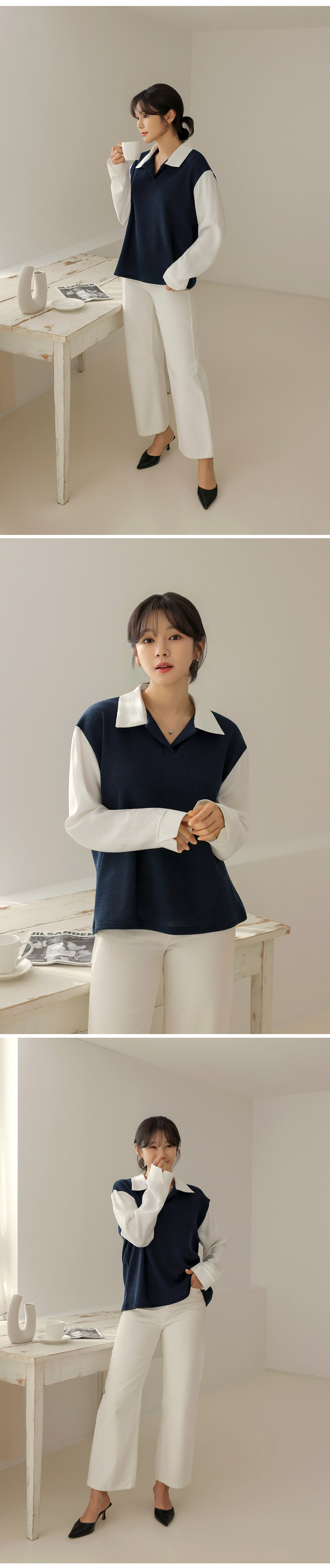 假兩件針織拼接上衣,KOREA,354663,假兩件針織拼接上衣,領500,999免運