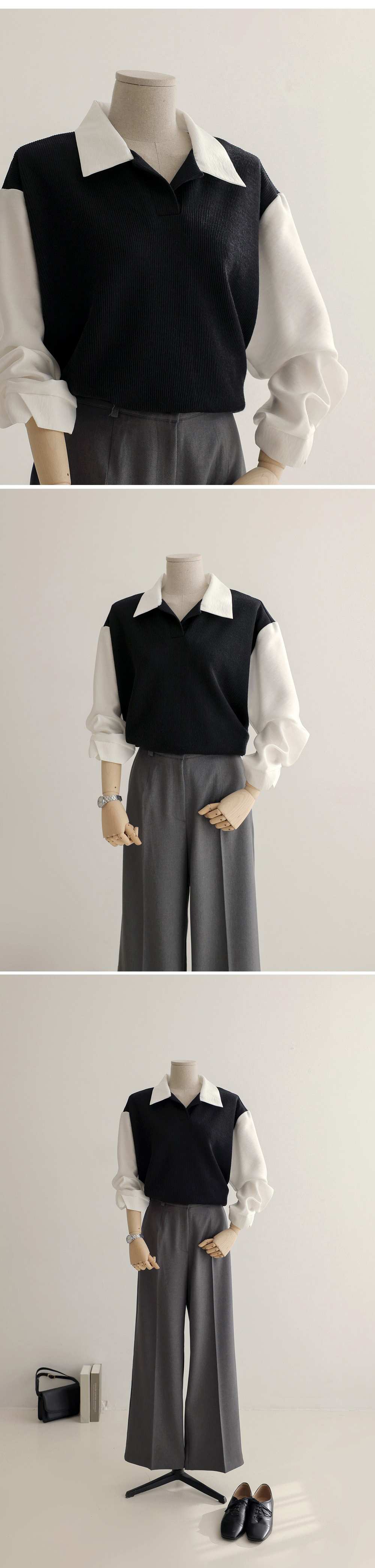 假兩件針織拼接上衣,KOREA,354663,假兩件針織拼接上衣,領500,999免運