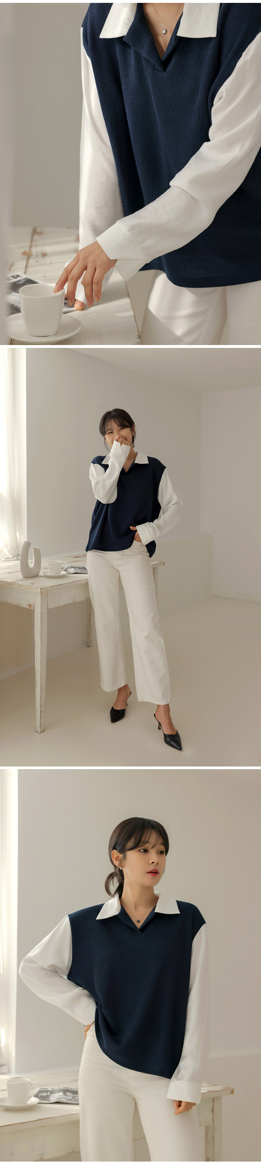 假兩件針織拼接上衣,KOREA,354663,假兩件針織拼接上衣,領500,999免運