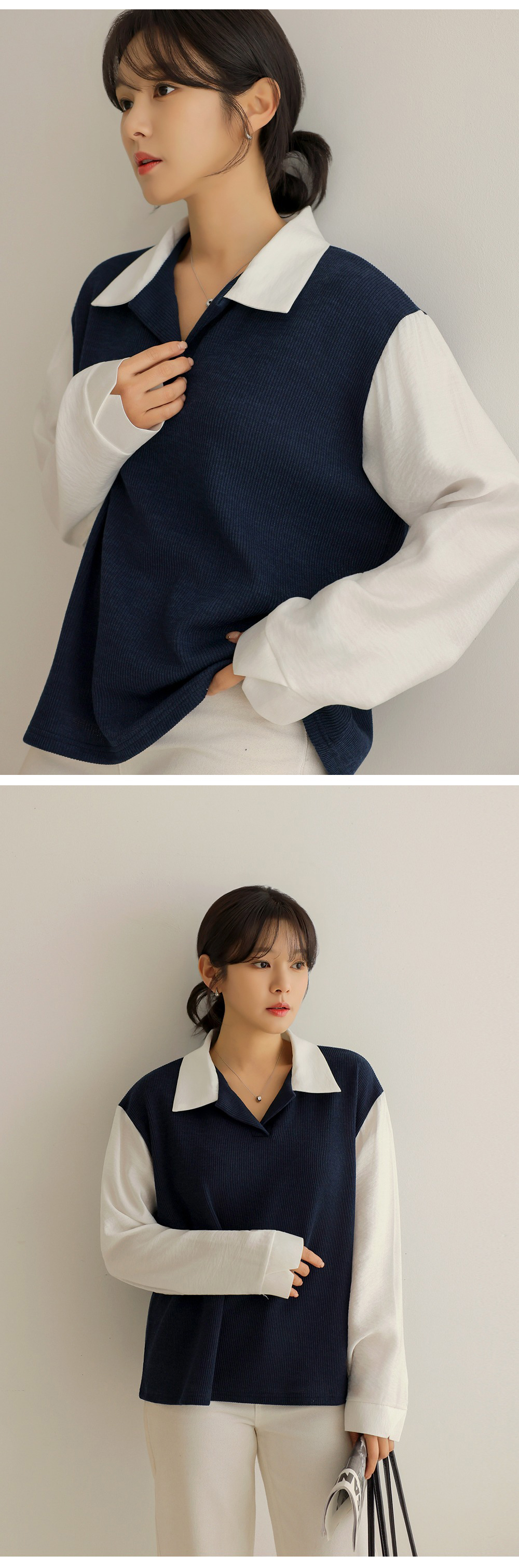 假兩件針織拼接上衣,KOREA,354663,假兩件針織拼接上衣,領500,999免運