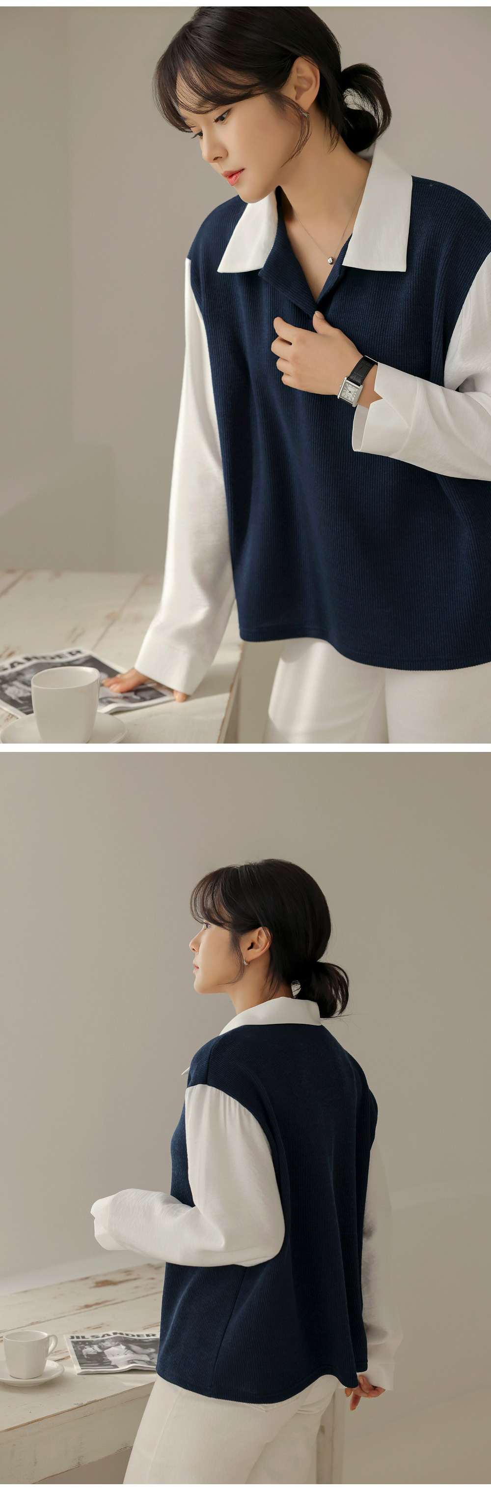 假兩件針織拼接上衣,KOREA,354663,假兩件針織拼接上衣,領500,999免運