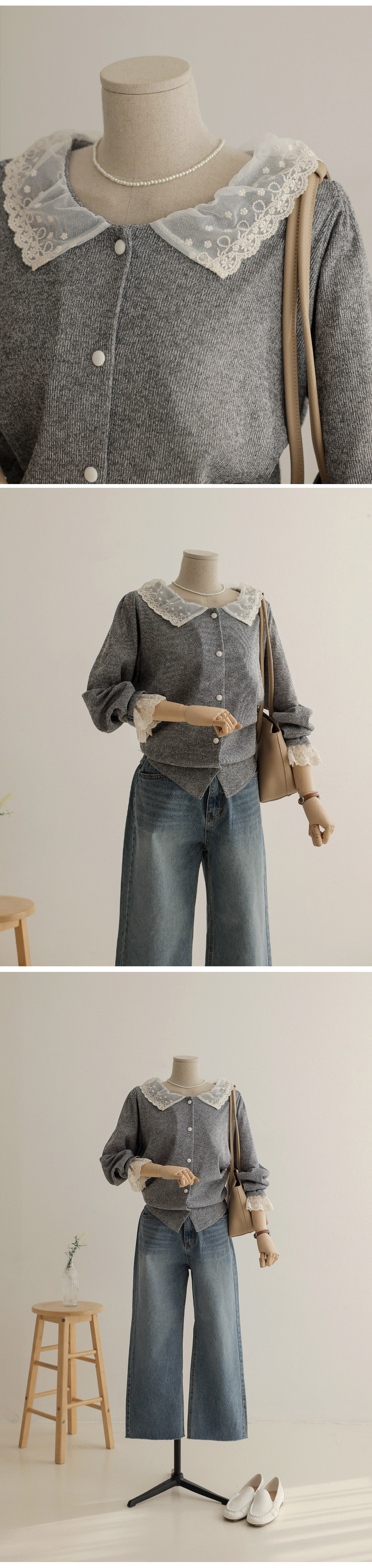 精緻蕾絲拼接針織上衣,KOREA,354667,精緻蕾絲拼接針織上衣,領500,999免運