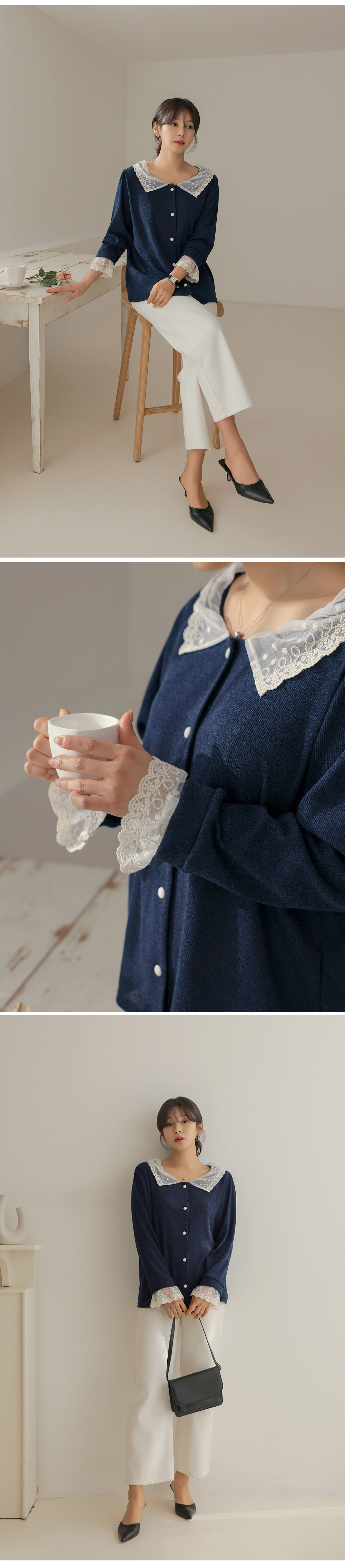 精緻蕾絲拼接針織上衣,KOREA,354667,精緻蕾絲拼接針織上衣,領500,999免運