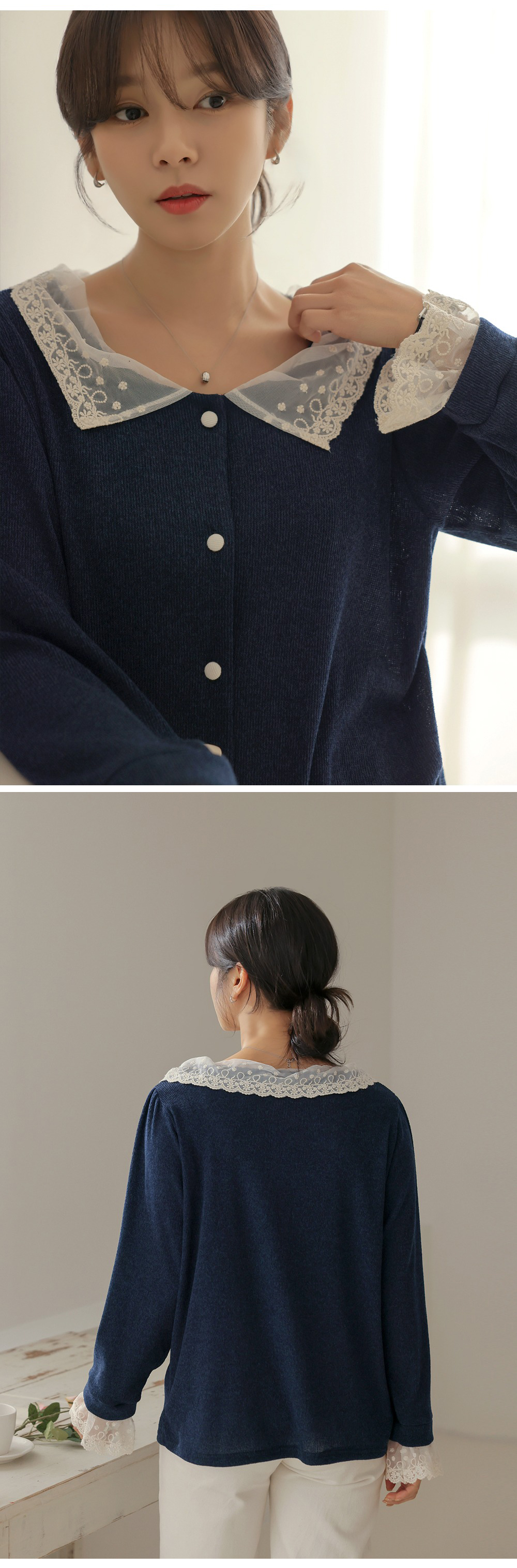 精緻蕾絲拼接針織上衣,KOREA,354667,精緻蕾絲拼接針織上衣,領500,999免運