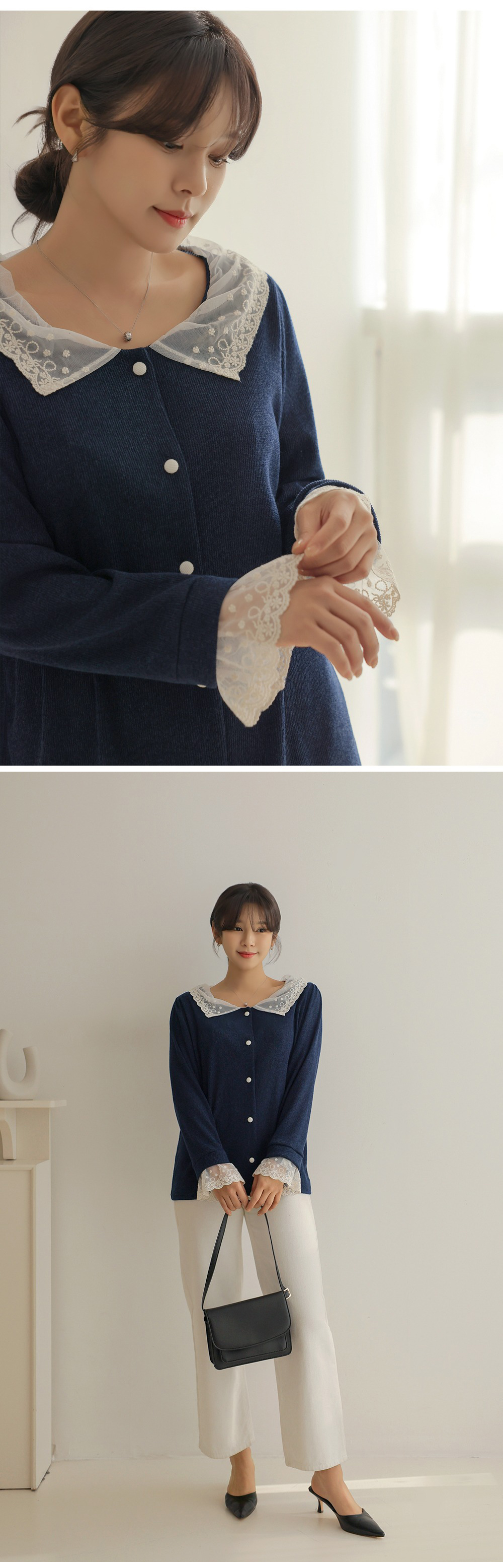 精緻蕾絲拼接針織上衣,KOREA,354667,精緻蕾絲拼接針織上衣,領500,999免運