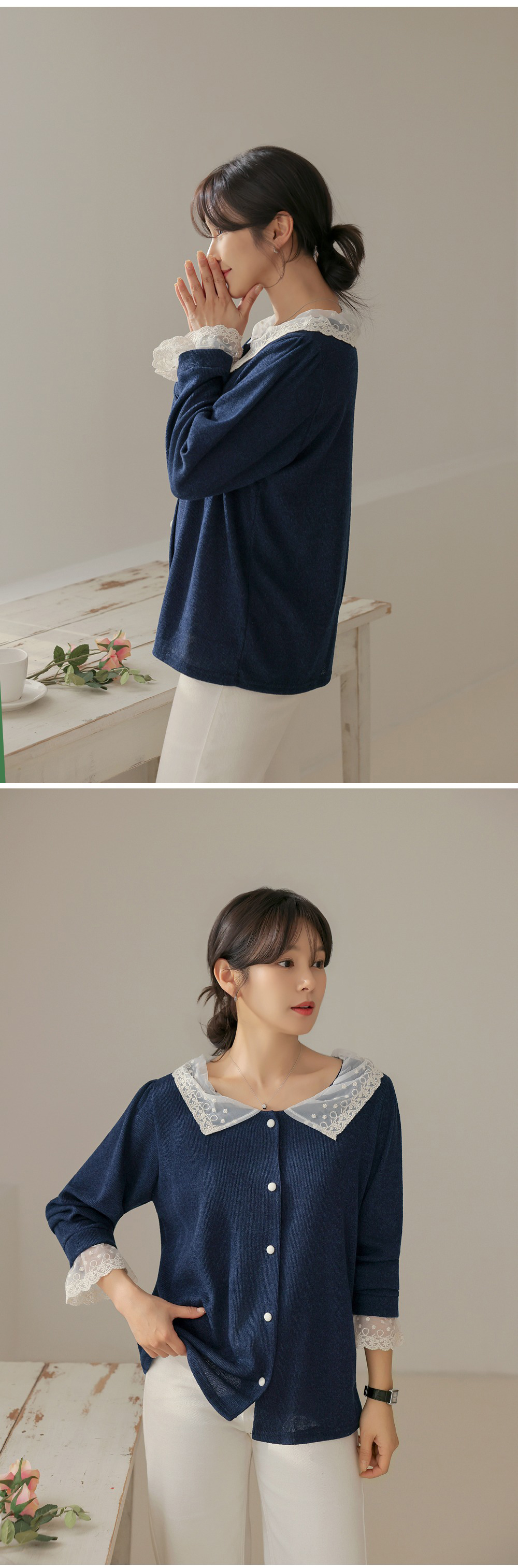 精緻蕾絲拼接針織上衣,KOREA,354667,精緻蕾絲拼接針織上衣,領500,999免運