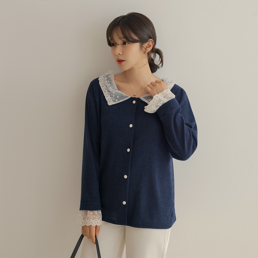 精緻蕾絲拼接針織上衣,KOREA,354667,精緻蕾絲拼接針織上衣,領500,999免運