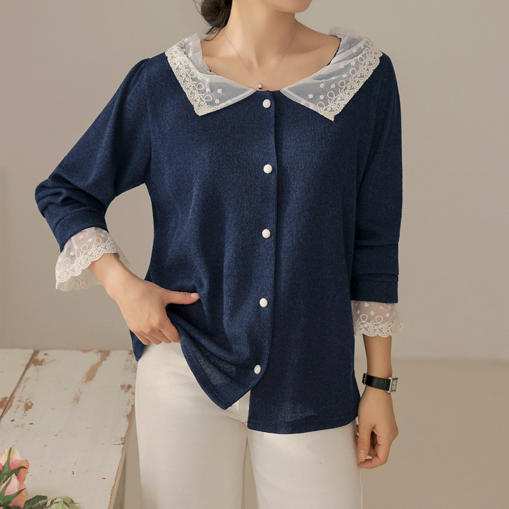 精緻蕾絲拼接針織上衣