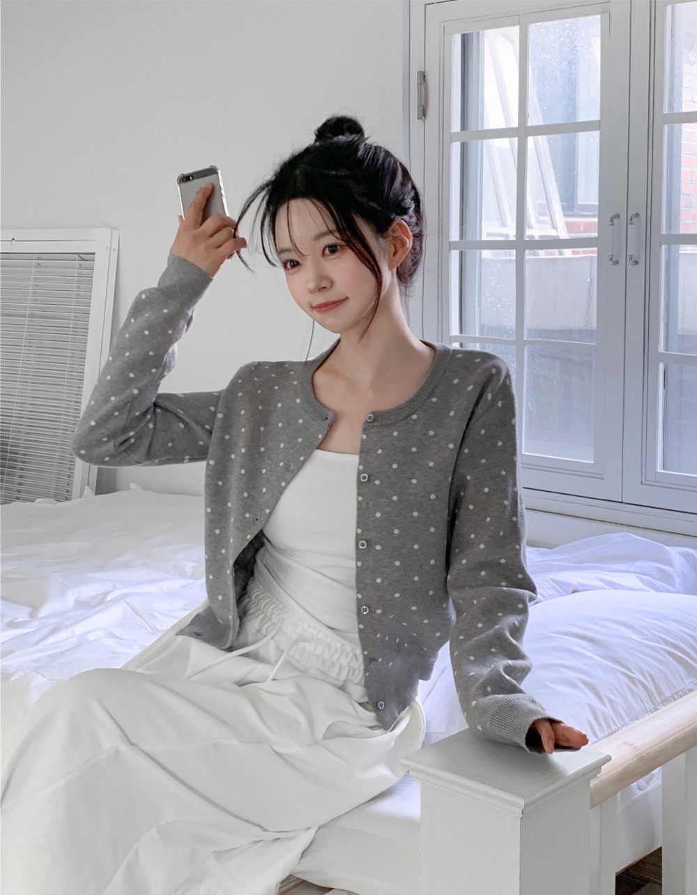 滿版點點圓領針織外套,KOREA,354692,滿版點點圓領針織外套,領500,999免運