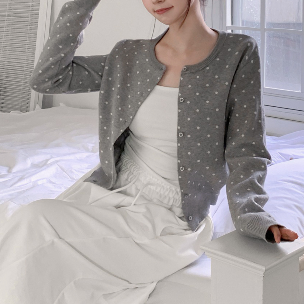 滿版點點圓領針織外套