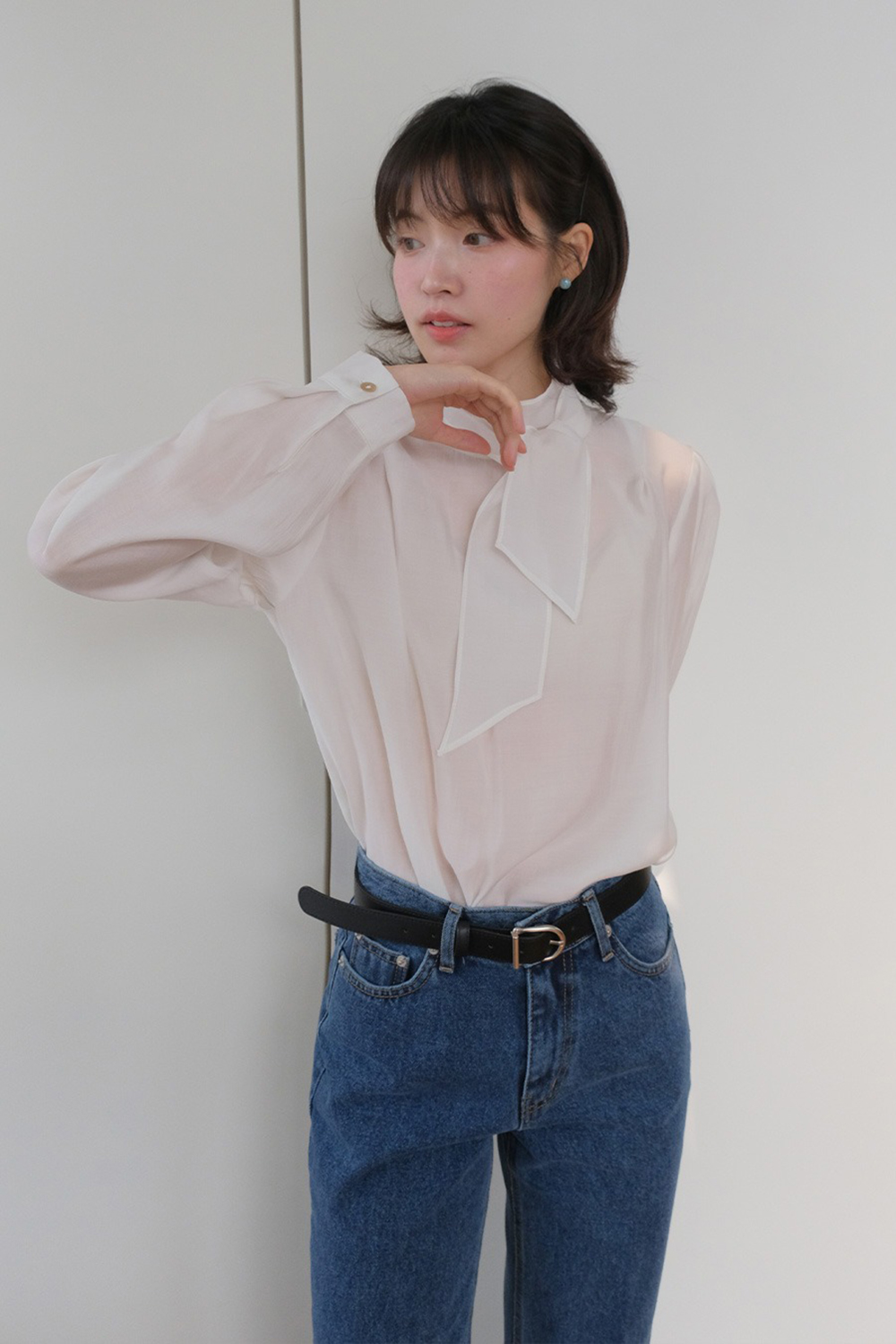 優雅立領綁帶襯衫,KOREA,354724,優雅立領綁帶襯衫,領500,999免運