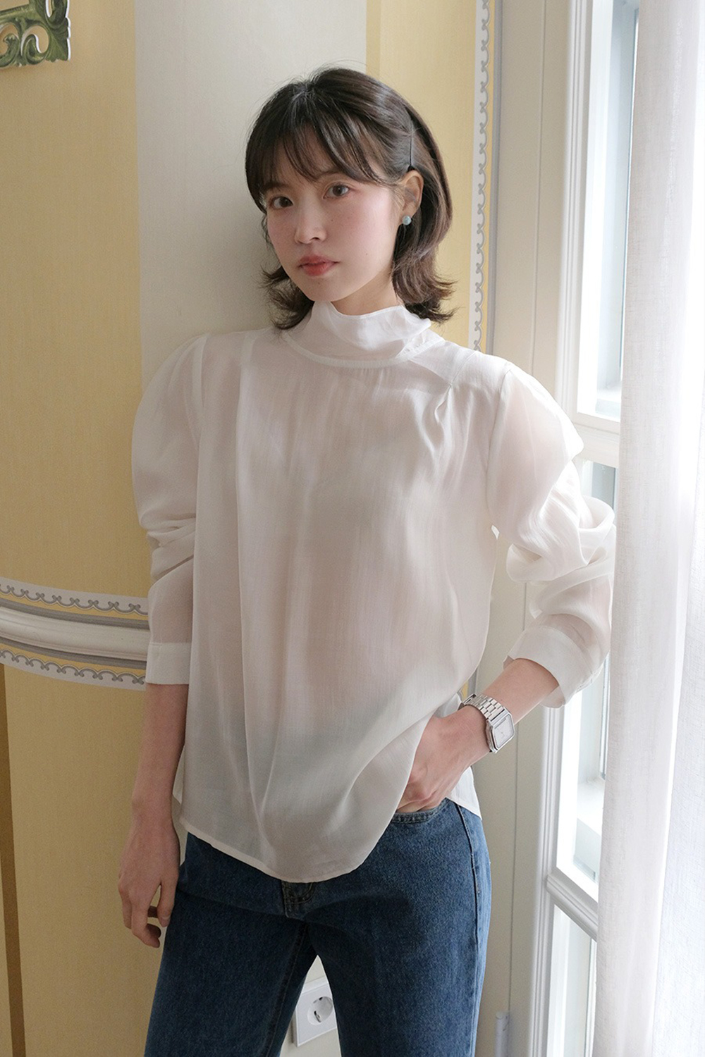 優雅立領綁帶襯衫,KOREA,354724,優雅立領綁帶襯衫,領500,999免運