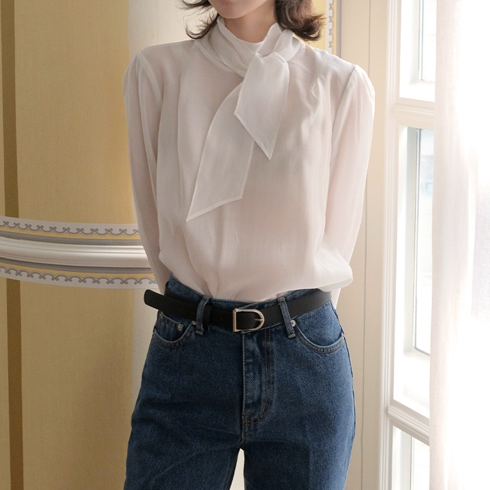 優雅立領綁帶襯衫