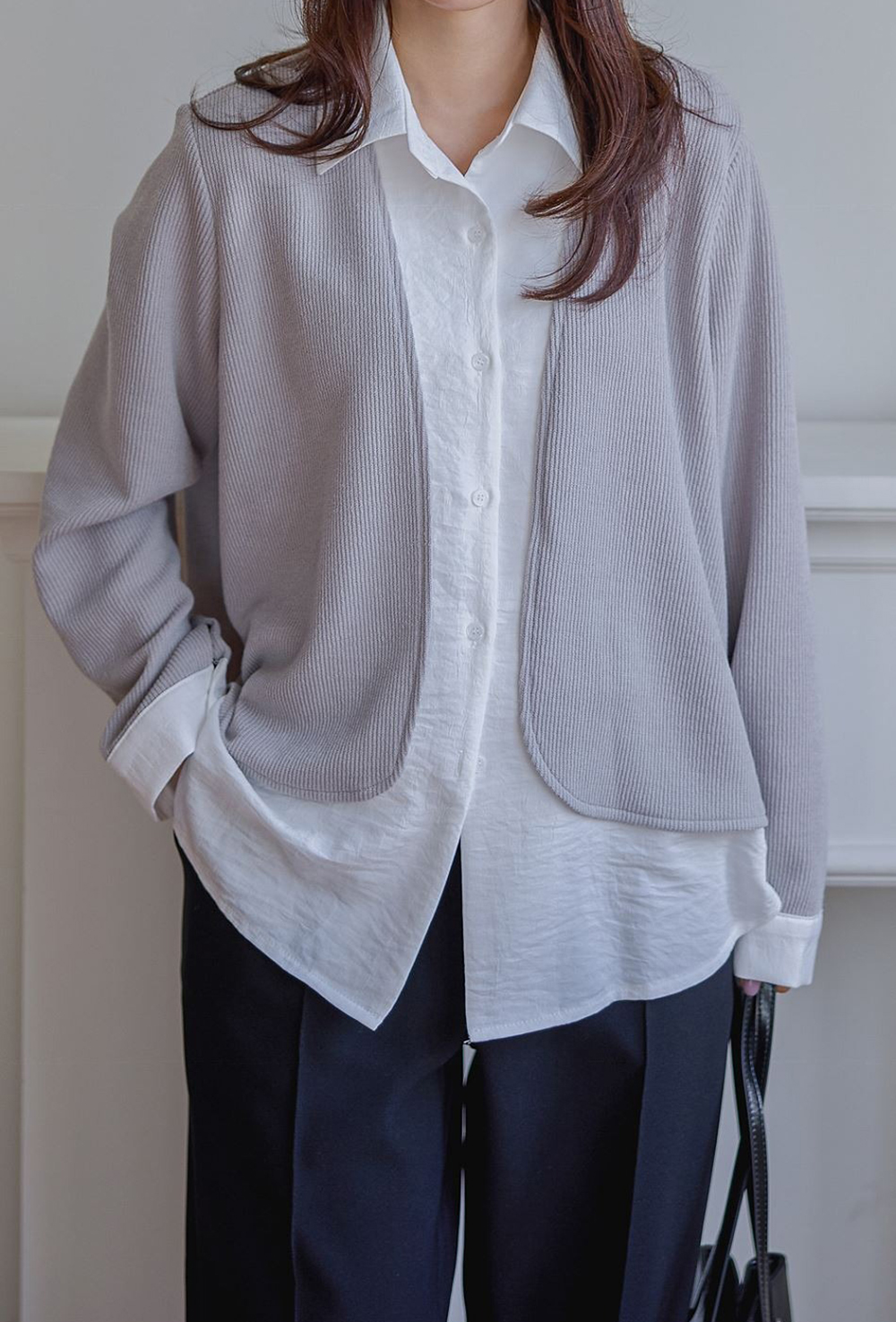 層次感假兩件開襟上衣,襯衫,KOREA,354811,層次感假兩件開襟上衣,999免運