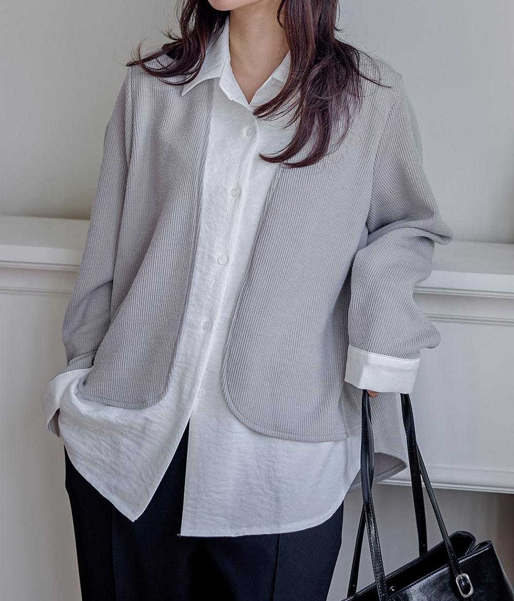 層次感假兩件開襟上衣,襯衫,KOREA,354811,層次感假兩件開襟上衣,999免運