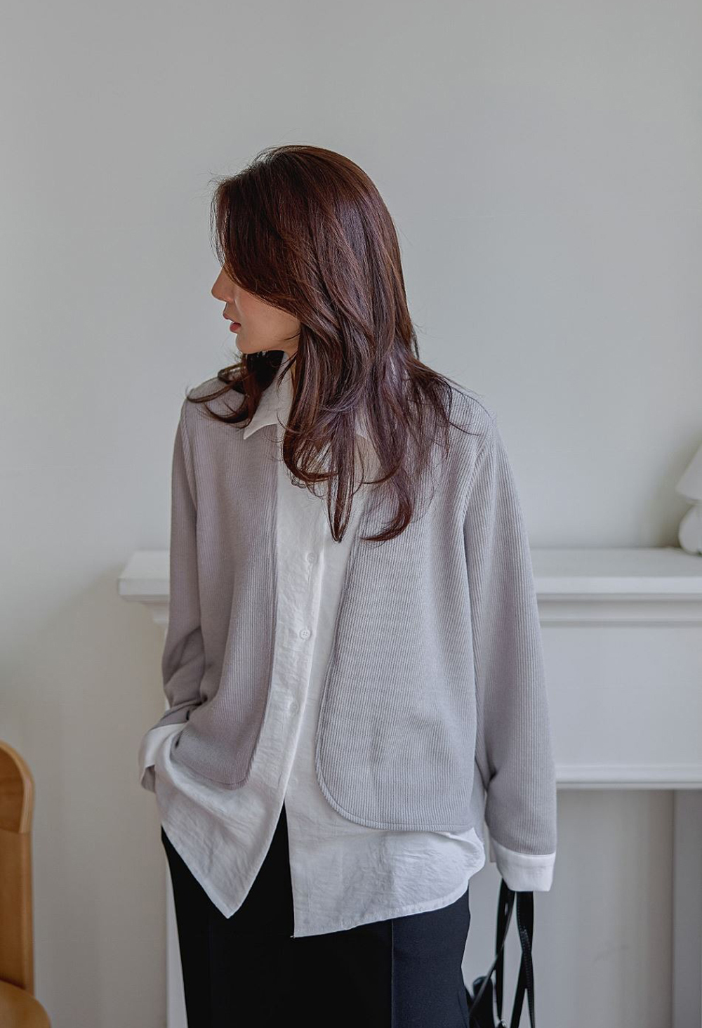 層次感假兩件開襟上衣,襯衫,KOREA,354811,層次感假兩件開襟上衣,999免運