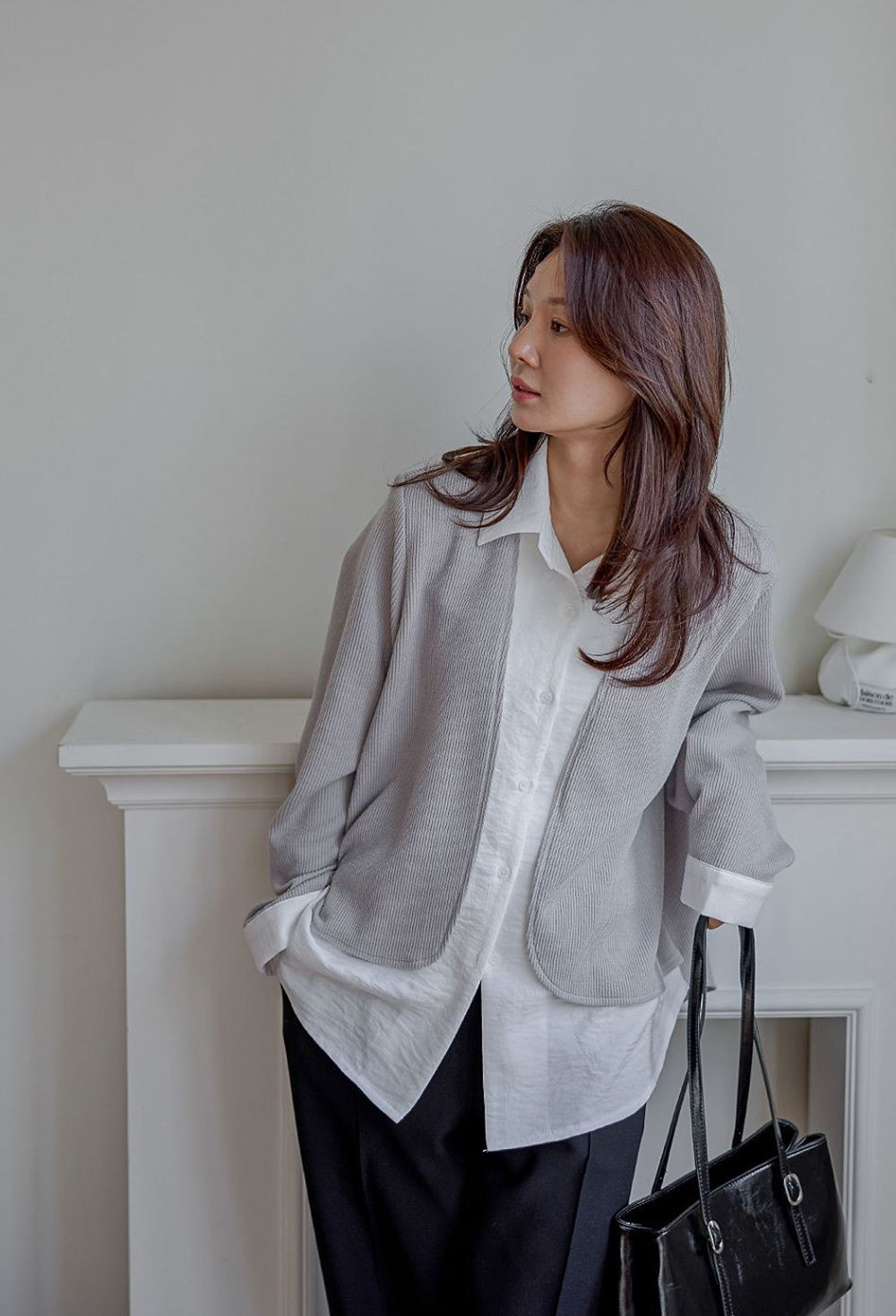 層次感假兩件開襟上衣,襯衫,KOREA,354811,層次感假兩件開襟上衣,999免運