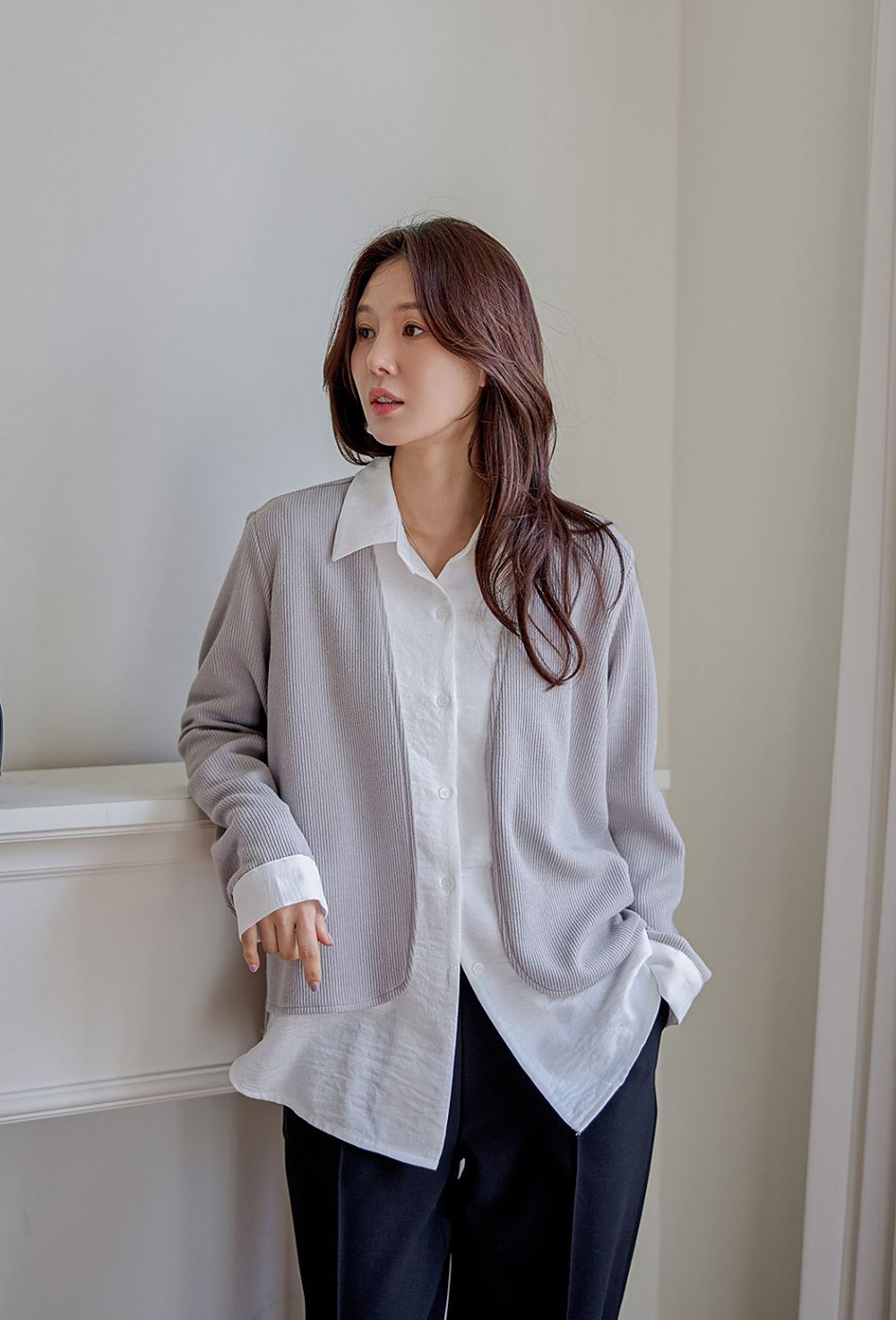 層次感假兩件開襟上衣,襯衫,KOREA,354811,層次感假兩件開襟上衣,999免運