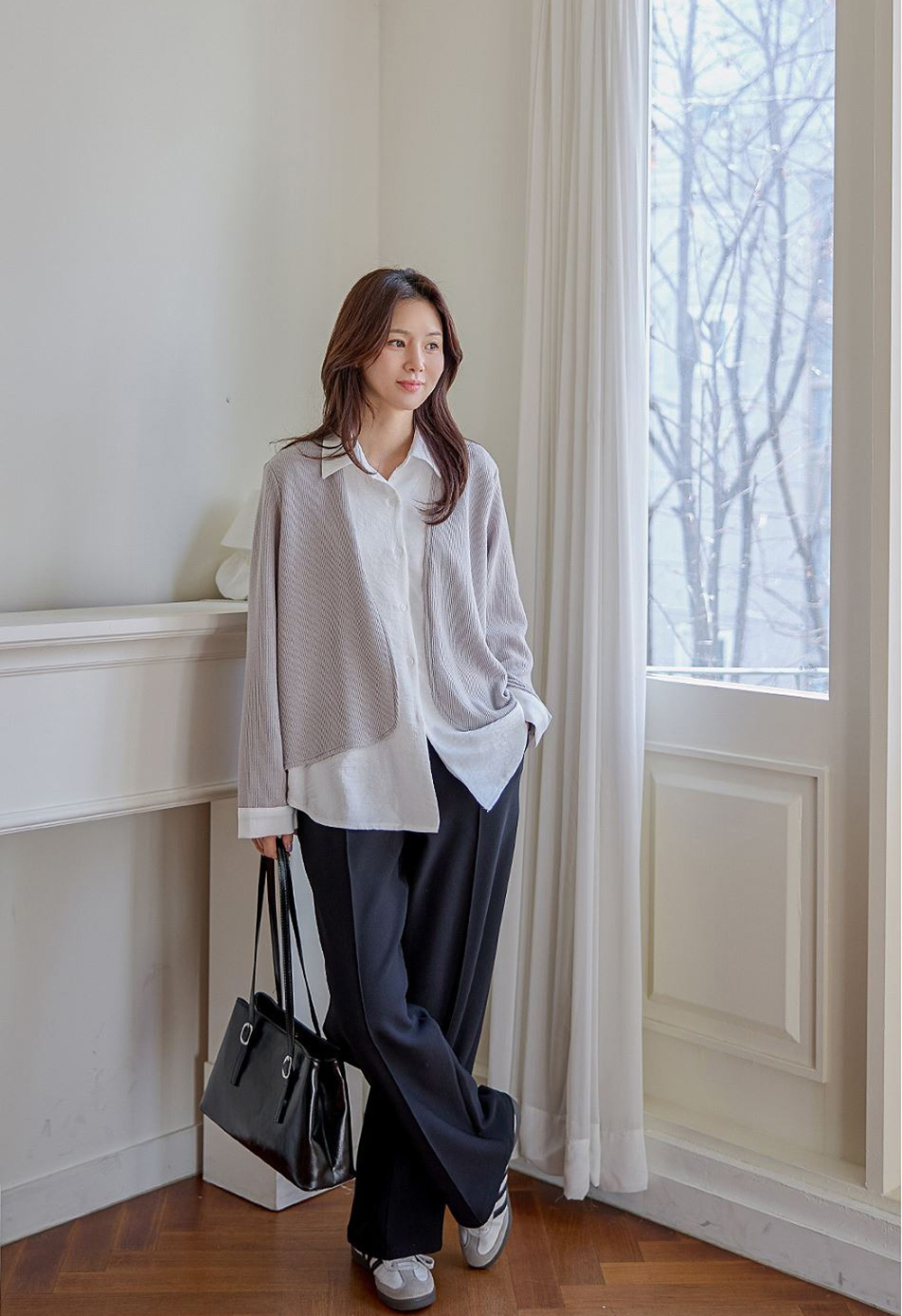 層次感假兩件開襟上衣,襯衫,KOREA,354811,層次感假兩件開襟上衣,999免運