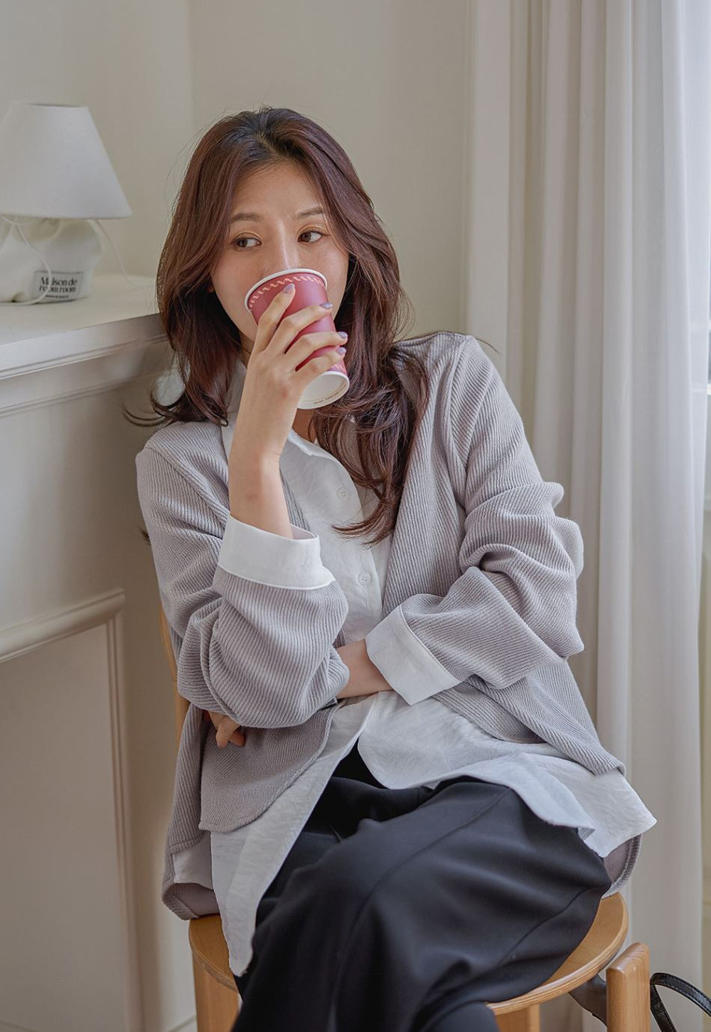 層次感假兩件開襟上衣,襯衫,KOREA,354811,層次感假兩件開襟上衣,999免運