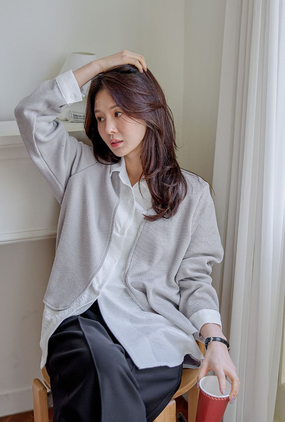 層次感假兩件開襟上衣,襯衫,KOREA,354811,層次感假兩件開襟上衣,999免運