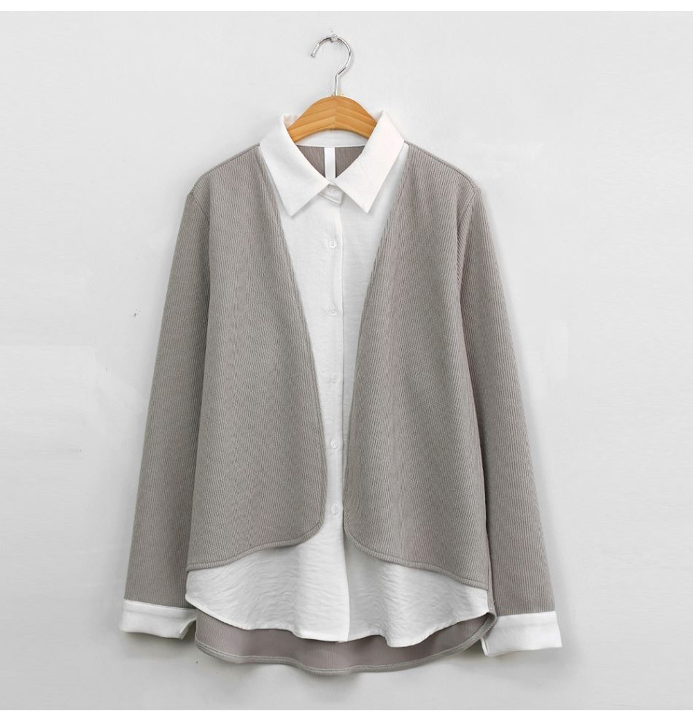 層次感假兩件開襟上衣,襯衫,KOREA,354811,層次感假兩件開襟上衣,999免運