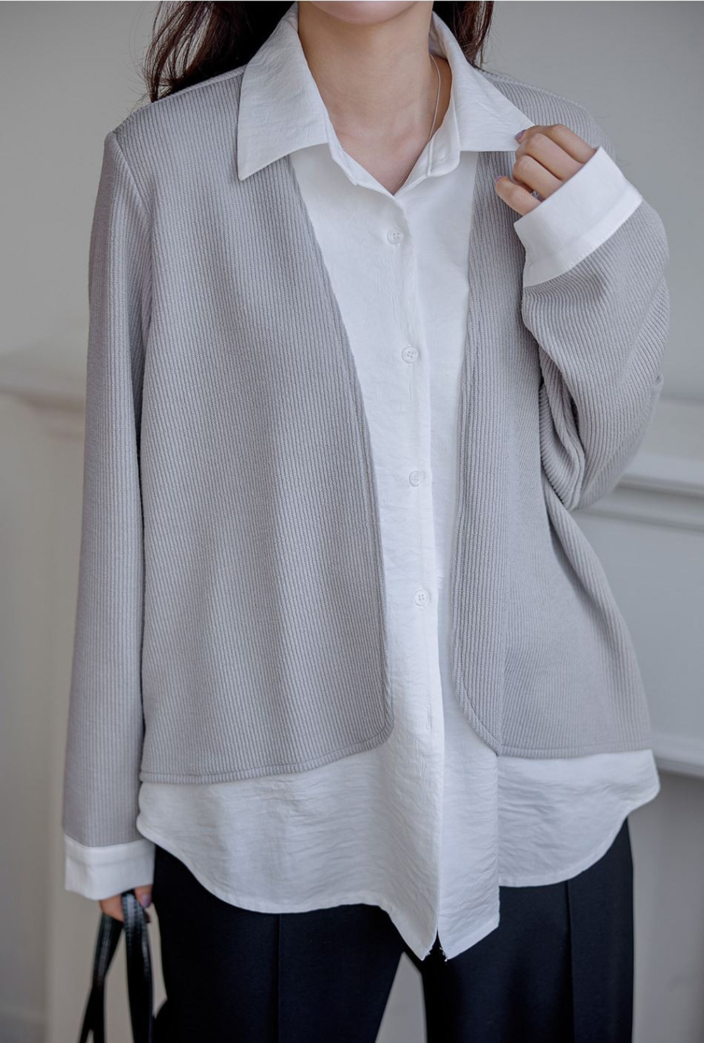 層次感假兩件開襟上衣,襯衫,KOREA,354811,層次感假兩件開襟上衣,999免運