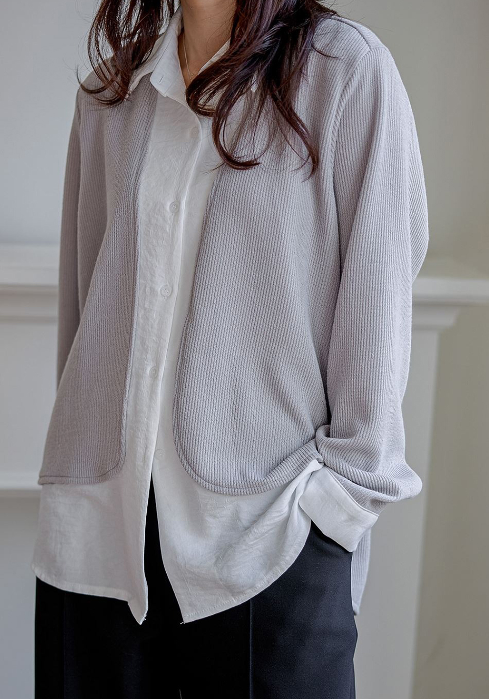 層次感假兩件開襟上衣,襯衫,KOREA,354811,層次感假兩件開襟上衣,999免運