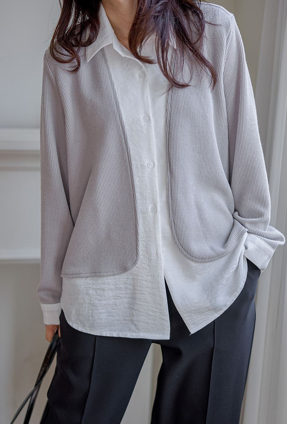 層次感假兩件開襟上衣,襯衫,KOREA,354811,層次感假兩件開襟上衣,999免運