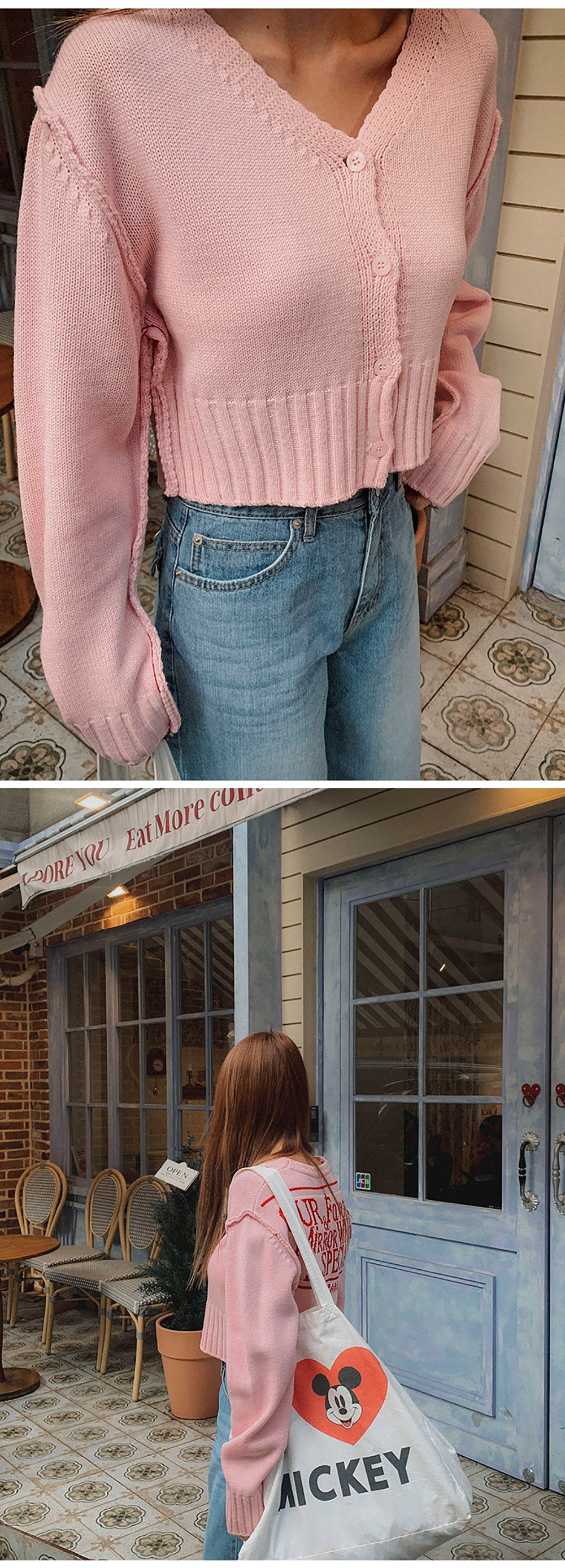 刺繡英字V領針織外套,KOREA,354827,刺繡英字V領針織外套,領500,999免運