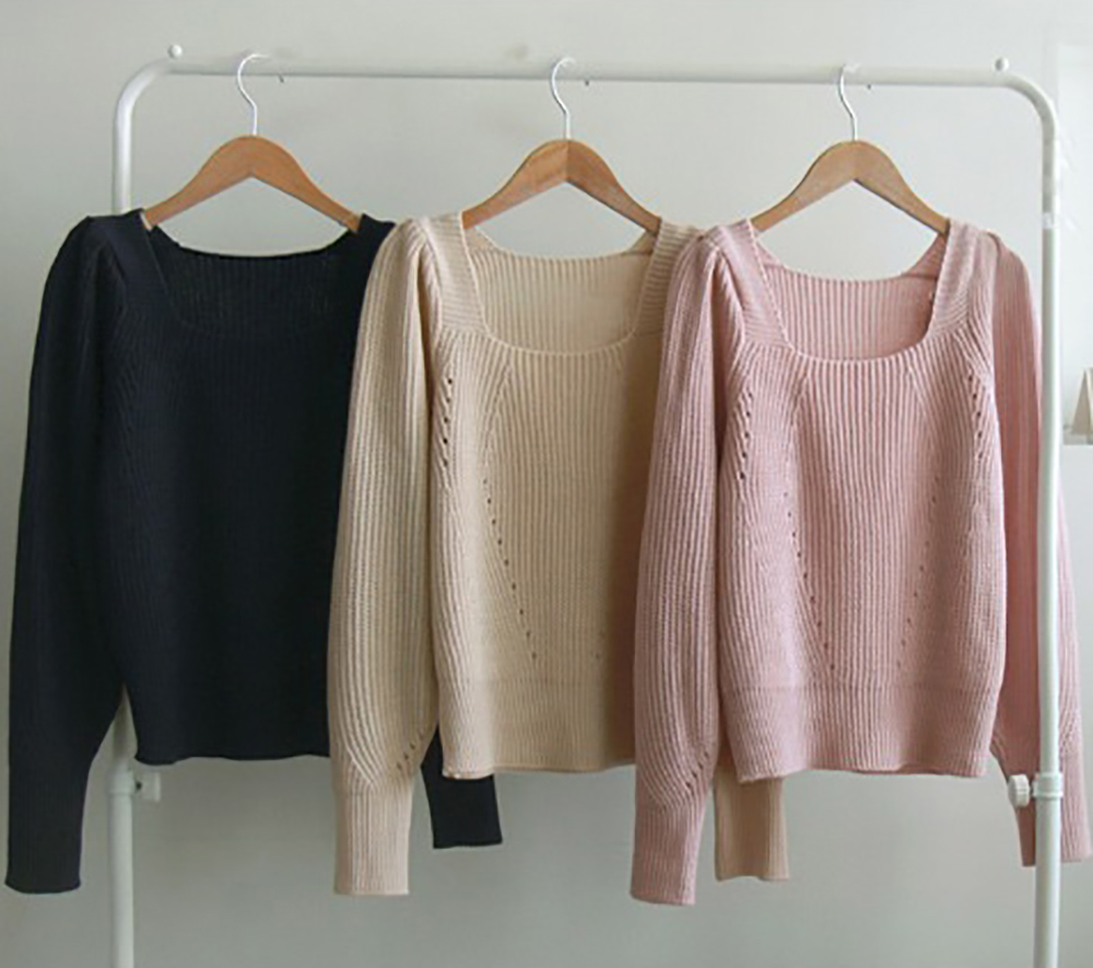 優雅簡約方領針織上衣,KOREA,354860,優雅簡約方領針織上衣,領500,999免運