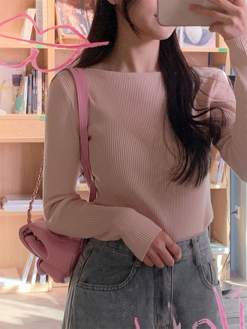 修身羅紋船領針織上衣,KOREA,354872,修身羅紋船領針織上衣,領500,999免運