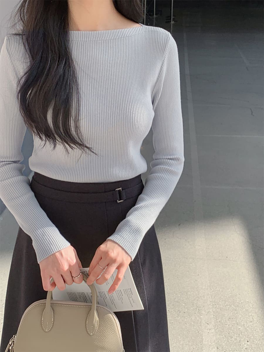 修身羅紋船領針織上衣,KOREA,354872,修身羅紋船領針織上衣,領500,999免運