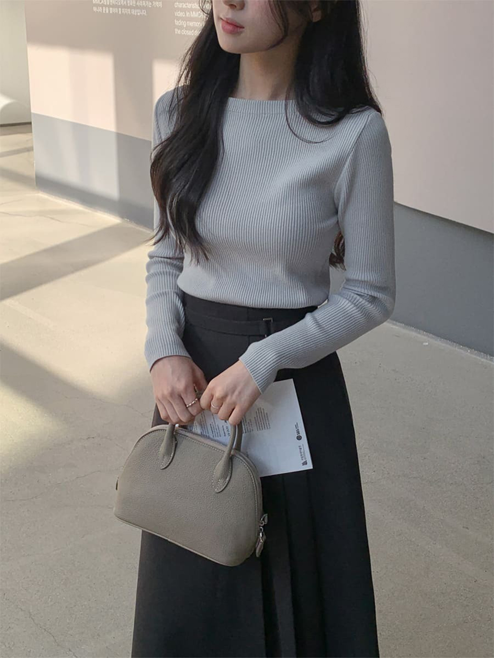 修身羅紋船領針織上衣,KOREA,354872,修身羅紋船領針織上衣,領500,999免運