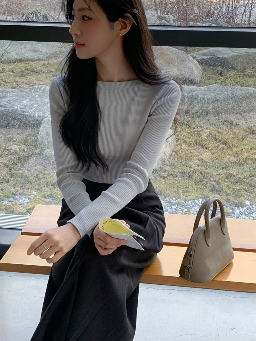 修身羅紋船領針織上衣,KOREA,354872,修身羅紋船領針織上衣,領500,999免運