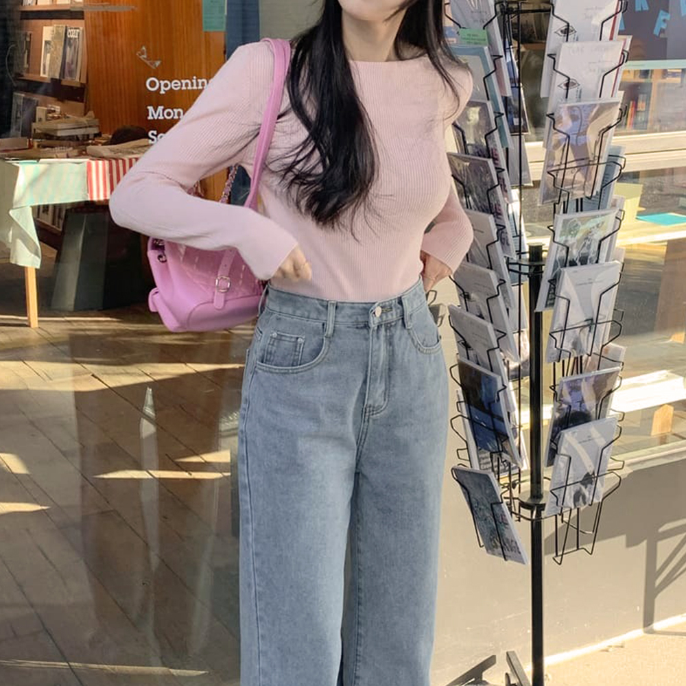 修身羅紋船領針織上衣