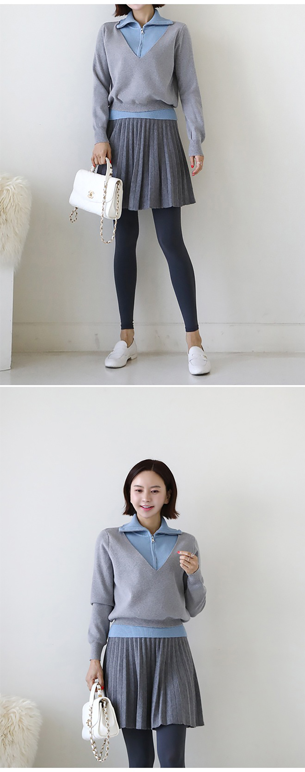 假兩件翻領針織上衣,KOREA,353903,假兩件翻領針織上衣,周新品優惠,NEWARRIVAL