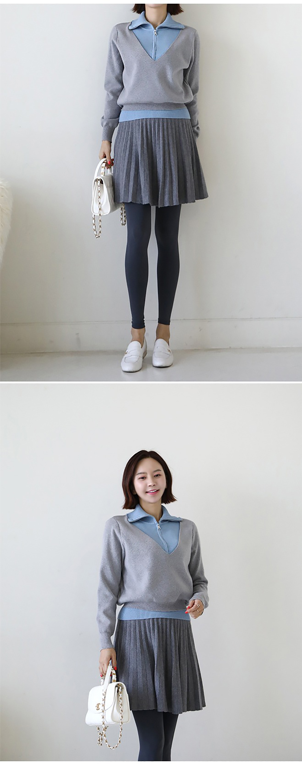 假兩件翻領針織上衣,KOREA,353903,假兩件翻領針織上衣,周新品優惠,NEWARRIVAL