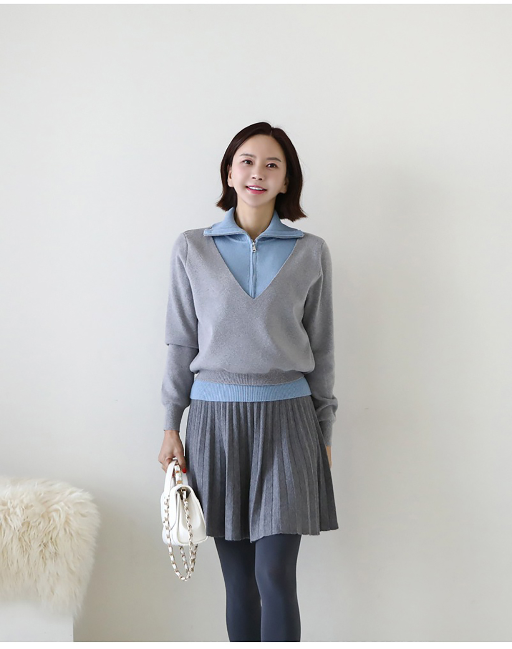 假兩件翻領針織上衣,KOREA,353903,假兩件翻領針織上衣,周新品優惠,NEWARRIVAL