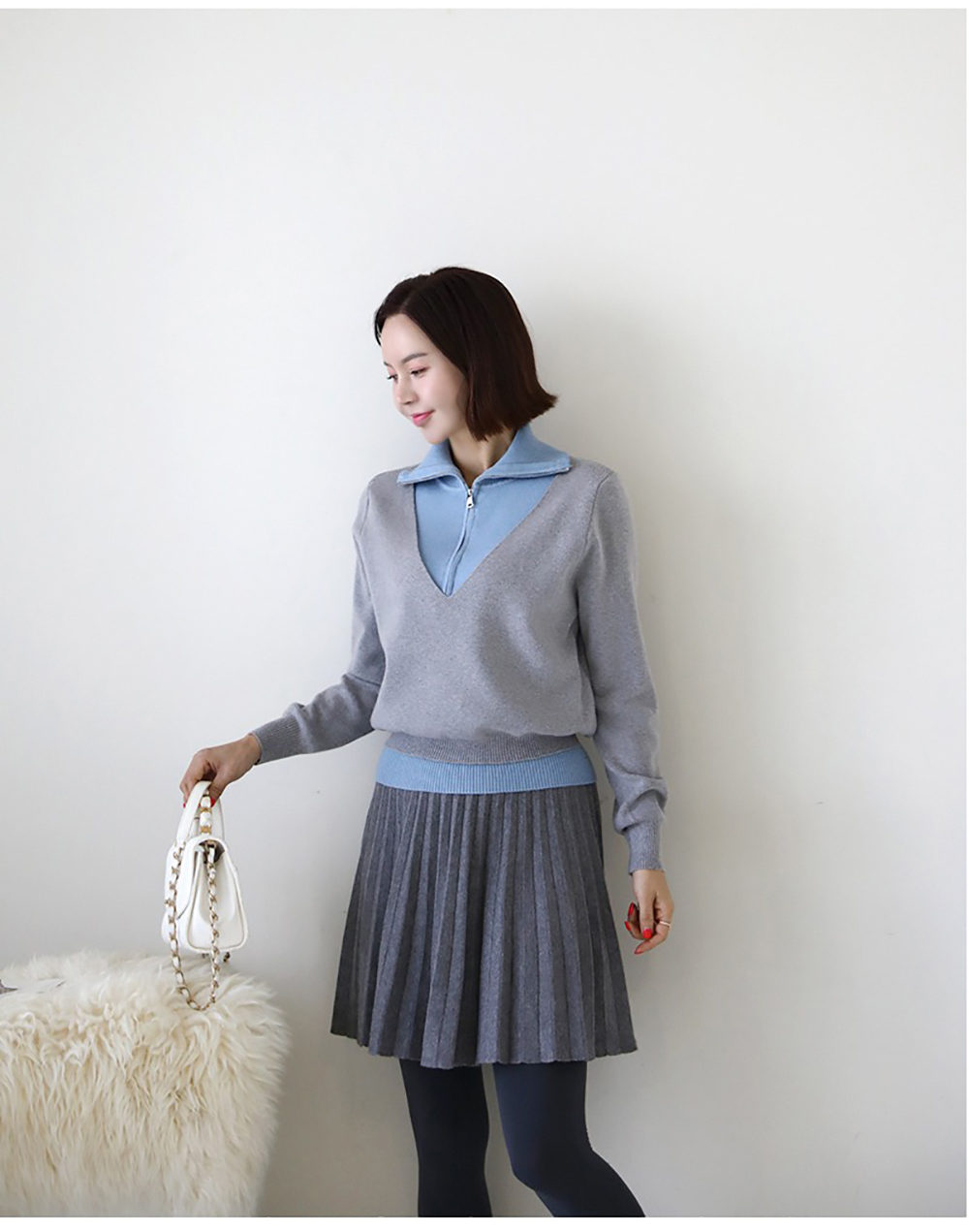 假兩件翻領針織上衣,KOREA,353903,假兩件翻領針織上衣,周新品優惠,NEWARRIVAL